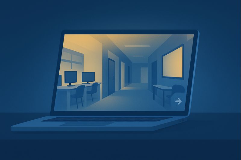 Virtual campus tour on laptop screen